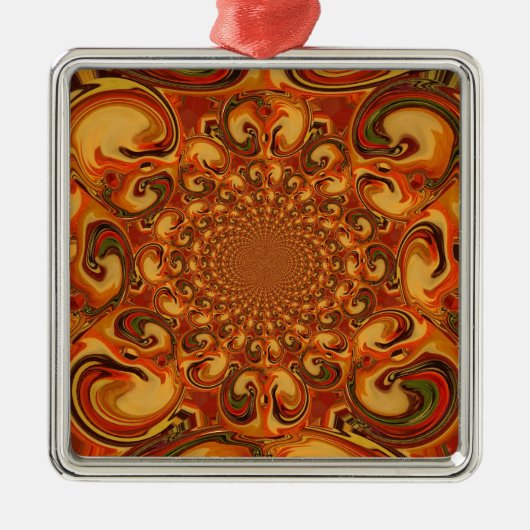 Wervelende Abstracte oranje, bruine en groene tint Metalen Ornament (Voorkant)