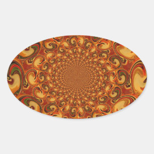 Wervelende Abstracte oranje, bruine en groene tint Ovale Sticker