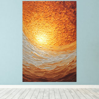 Wervelende Amber en Crème Textured Abstracte Muur  Canvas Afdruk