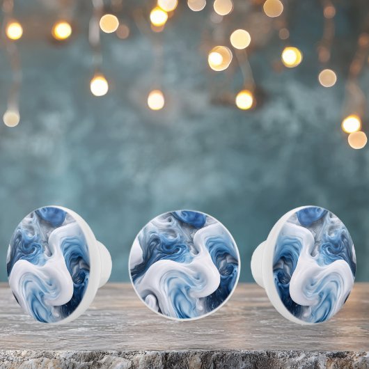 Wervelingen van Blauw en Wit op Drawer Pull Knop