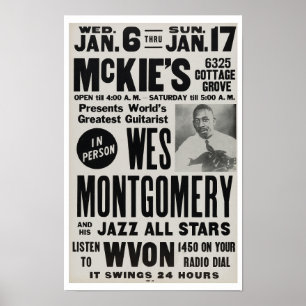 Wes Montgomery aan de McKie's Jazz Vintage Poster