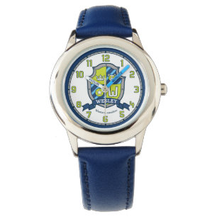 Wesley-naam: letter W crest beer blue Horloge