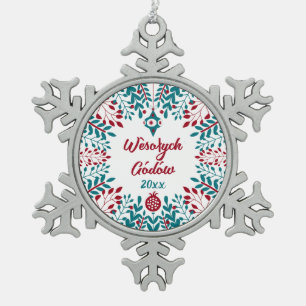 Wèsołych Gódów Kashubian Merry kerst Tin Sneeuwvlok Ornament