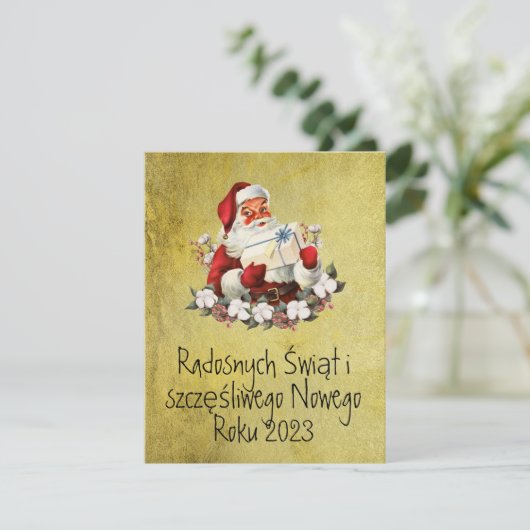 Wesołych Świąt Merry-kerstkaart in Pools goud (Staand voorkant)