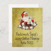 Wesołych Świąt Merry-kerstkaart in Pools goud (Voorkant / Achterkant)