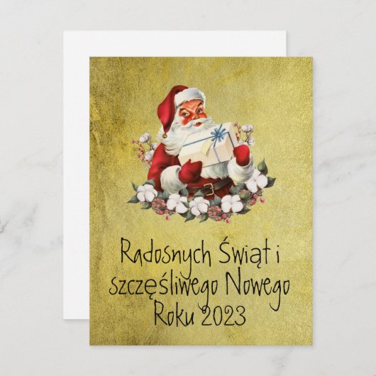 Wesołych Świąt Merry-kerstkaart in Pools goud (Voorkant / Achterkant)