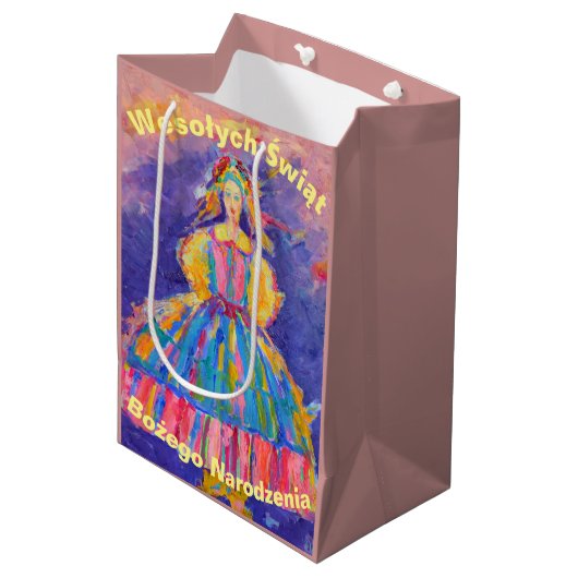 Wesołych Świąt Merry-kerstkaart in Poolse omloop Medium Cadeauzakje (Voorkant Gekanteld)