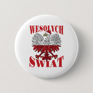 Wesolych Swiat Poolse kerstman Santa Hat Ronde Button 5,7 Cm