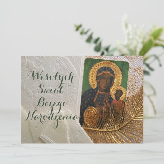Wesołych świąt Religieuze Kerstkaart in het Pools Aankondiging (Staand voorkant)