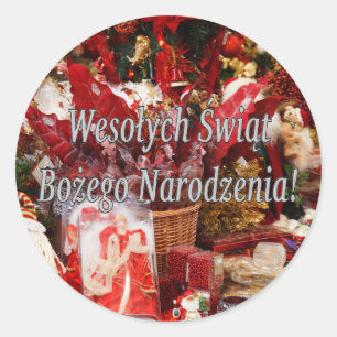 Wesołych Świąt ...! Vrolijk kerstfeest in het Pool Ronde Sticker