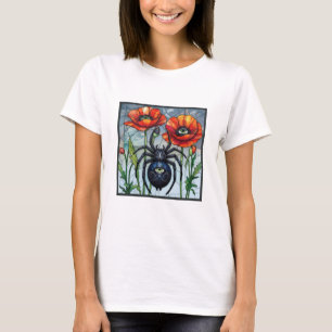 Wesp hoornaar bij gebrandschilderde klaproos bloem t-shirt