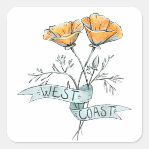 West Coast California Poppy Vierkante Sticker