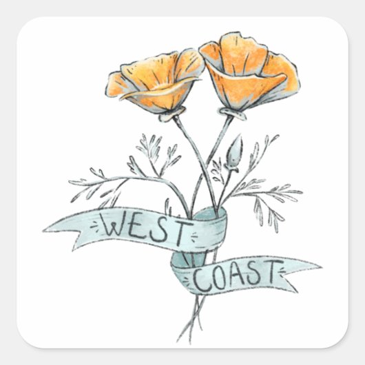 West Coast California Poppy Vierkante Sticker (Voorkant)