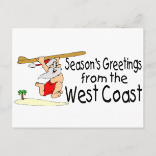 West Coast Groeten Surfen Santa Feestdagenkaart