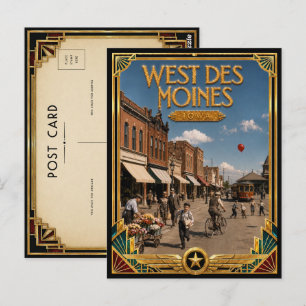 West Des Moines Iowa Vintage Art Deco Gouden Tijdp Briefkaart