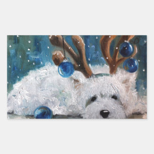 West Highland Terrier Blue Kerstmis Westie Dog Rechthoekige Sticker