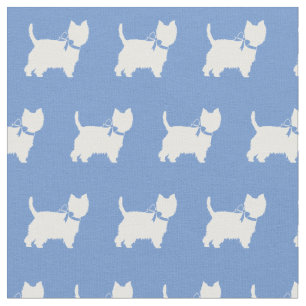 West Highland Terrier Dog Silhouette Light Blue Stof