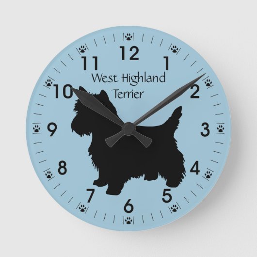 West Highland Terrier Dog Silhouette Persoonlijk Ronde Klok (Voorkant)