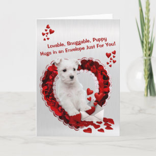 West Highland Terrier Lovable Snuggable Puppy Hugs Feestdagen Kaart