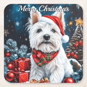 West Highland White Terrier Christmas Vierkante Kartonnen Onderzetter