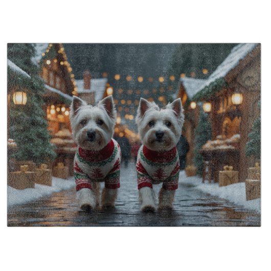 West Highland White Terrier Dogs Christmas Snow Snijplank (Voorkant)
