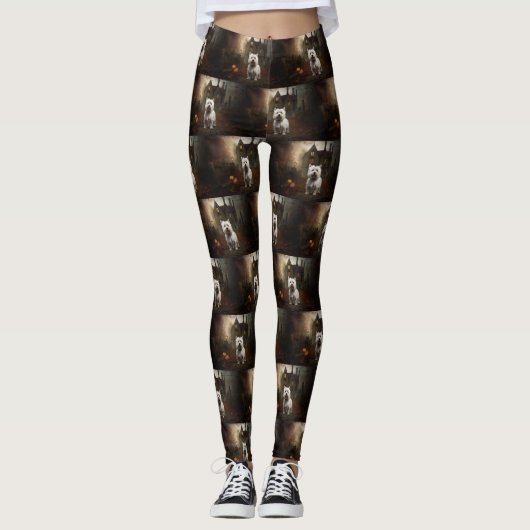 West Highland White Terrier Halloween Scary Leggings (Voorkant)