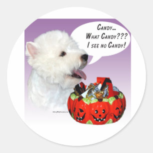 West Highland White Terrier Halloween Snoep Ronde Sticker