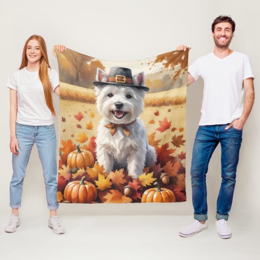 West Highland White Terrier herfstbladeren Fleece Deken (In situ)