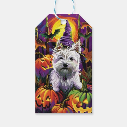 West Highland White Terrier Hond Halloween Heks Cadeaulabel (Voorkant)