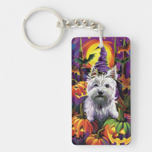 West Highland White Terrier Hond Halloween Heks Sleutelhanger