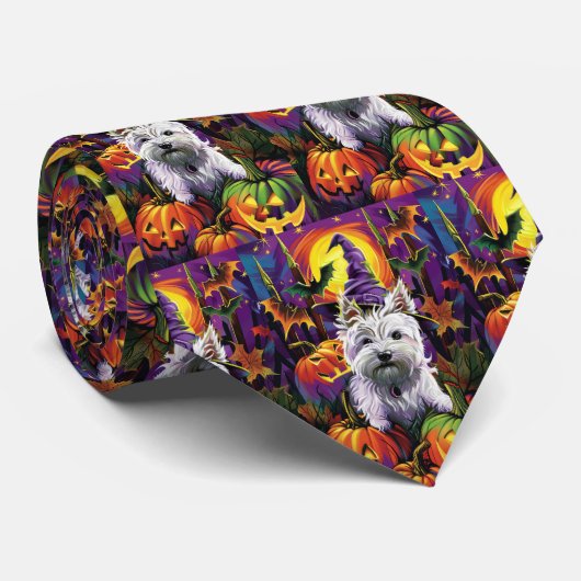 West Highland White Terrier Hond Halloween Heks Stropdas (Opgerold)
