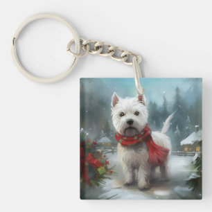 West Highland White Terrier-hond in de sneeuw met Sleutelhanger