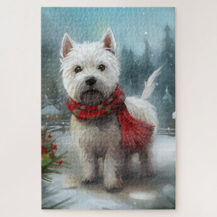 West Highland White Terrier-hond in sneeuw Kerstmi Legpuzzel