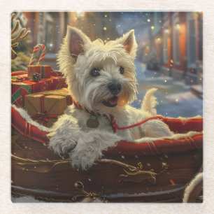 West Highland White Terrier Hond Kerst Feestelijk Glazen Onderzetter