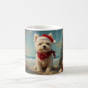 West Highland White Terrier Hond Kerstmis Strand Koffiemok