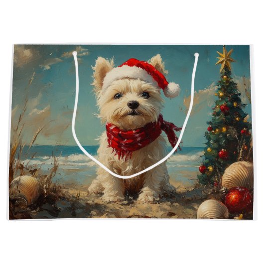 West Highland White Terrier Hond Kerststrand Groot Cadeauzakje (Voorkant)