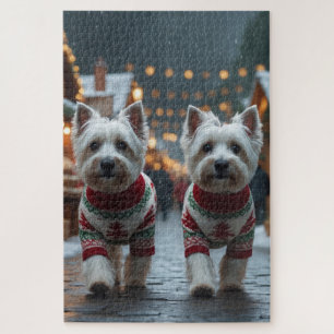 West Highland White Terrier Honden Kerst Sneeuw Legpuzzel
