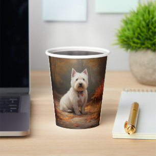 West Highland White Terrier in de herfst laat Herf Papieren Bekers