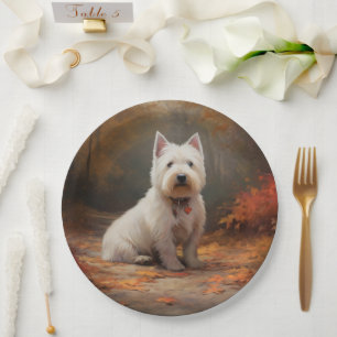 West Highland White Terrier in de herfst laat Herf Papieren Bordje