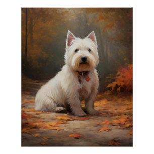 West Highland White Terrier in de herfst laat Herf Perfect Poster