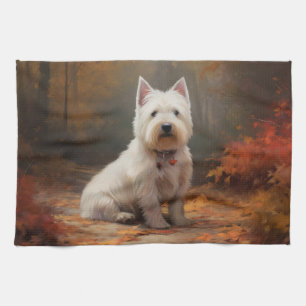 West Highland White Terrier in de herfst laat Herf Theedoek
