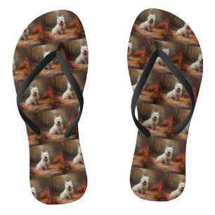 West Highland White Terrier in herfstbladeren Teenslippers