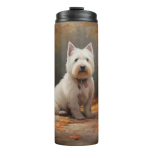 West Highland White Terrier in herfstbladeren Thermosbeker