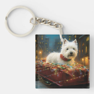 West Highland White Terrier Kerst Festiviteit Sleutelhanger