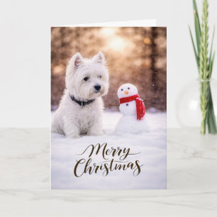 West Highland White Terrier Kerstman Sneeuwpop Feestdagen Kaart