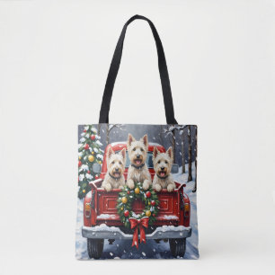 West Highland White Terrier Kerstmis Rode Truck Draagtas
