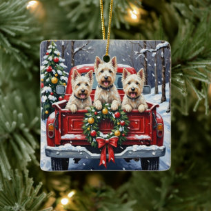 West Highland White Terrier Kerstmis Rode Truck Keramisch Ornament