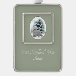 West Highland White Terrier Kerstmis Verzilverd Kader Ornament