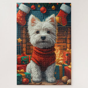 West Highland White Terrier met kerstcadeaus  Legpuzzel