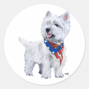 West Highland White Terrier Patriottisch Ronde Sticker